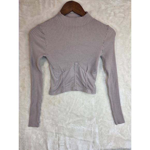 Hera Collection Tops - Hera Collection Mauve Ribbed Mock Neck Mesh Corset Top Long Sleeve Small